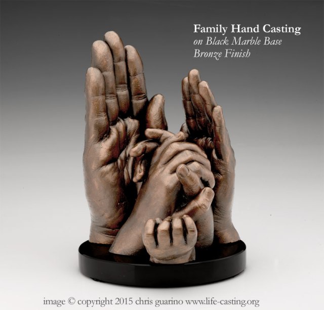 Family Hand Casting on Black Marble Base